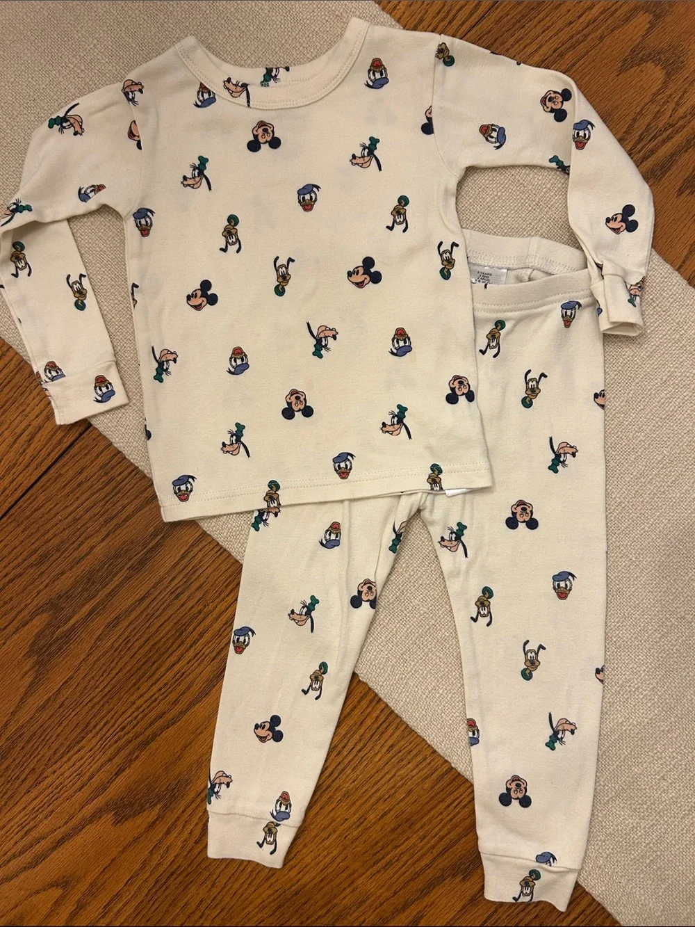 BabyGAP Disney Cream Kids Pajama Set with Mickey, Donald, Goofy, Pluto Faces, 2T